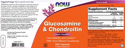 Photo of the NOW Glucosamine & Chondroitin label