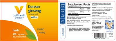 Photo of the The Vitamin Shoppe Korean Ginseng 648 mg label