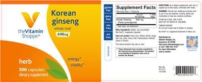 Photo of the The Vitamin Shoppe Korean Ginseng 648 mg label