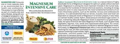 Photo of the ProCaps Laboratories Magnesium Intensive Care label