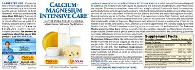 Photo of the ProCaps Laboratories Calcium-Magnesium Intensive Care label
