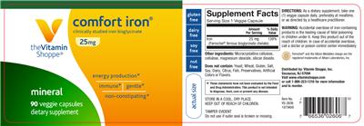Photo of the The Vitamin Shoppe Comfort Iron 25 mg label