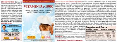 Photo of the ProCaps Laboratories Vitamin D3-1000 label