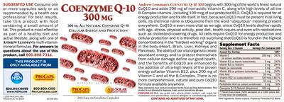 Photo of the ProCaps Laboratories Coenzyme Q-10 300 mg label