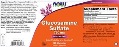 Photo of the NOW Glucosamine Sulfate 750 mg label