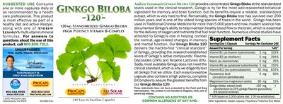 Photo of the ProCaps Laboratories Ginkgo Biloba 120 label