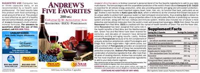 Photo of the ProCaps Laboratories Andrew's Five Favorites label