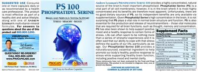 Photo of the ProCaps Laboratories PS 100 Phosphatidyl Serine label