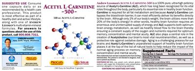Photo of the ProCaps Laboratories Acetyl L-Carnitine -500- label