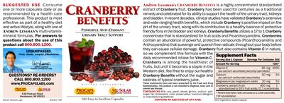 Photo of the ProCaps Laboratories Cranberry Benefits label