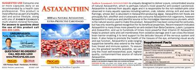 Photo of the ProCaps Laboratories Astaxanthin label