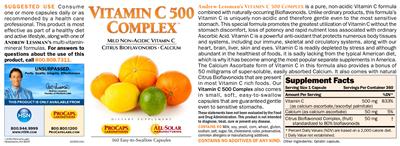 Photo of the ProCaps Laboratories Vitamin C 500 Complex label