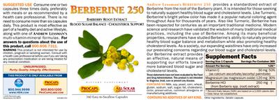 Photo of the ProCaps Laboratories Berberine 250 label