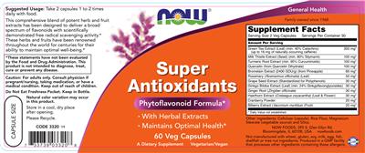 Photo of the NOW Super Antioxidants label