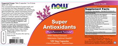 Photo of the NOW Super Antioxidants label