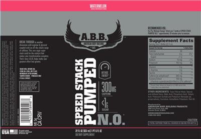 Photo of the A.B.B. American Body Building Speed Stack Pumped N.O. Watermelon label