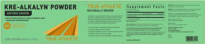 Photo of the True Athlete Kre-Alkalyn Powder label