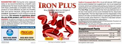 Photo of the ProCaps Laboratories Iron Plus label