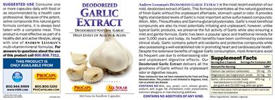 Product label for Deodorized Garlic Extract