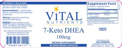 Photo of the Vital Nutrients 7-Keto DHEA 100 mg label