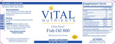 Photo of the Vital Nutrients Ultra Pure Fish Oil 800 Lemon Flavor label