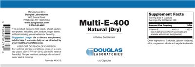 Photo of the Douglas Laboratories Multi-E-400 Natural (Dry) label