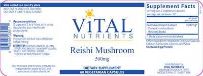 Photo of the Vital Nutrients Reishi Mushroom 500 mg label