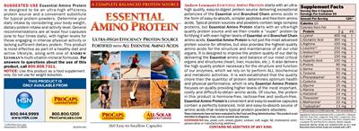 Photo of the ProCaps Laboratories Essential Amino Protein label