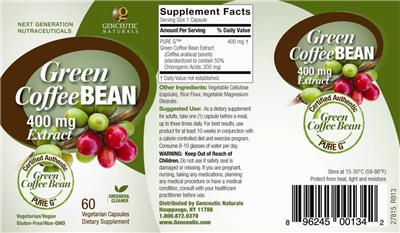 Photo of the Genceutic Naturals Green Coffee Bean 400 mg Extract label