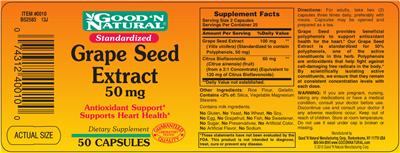 Photo of the Good 'N Natural Grape Seed Extract 50 mg label