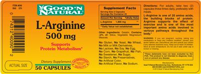Photo of the Good 'N Natural L-Arginine 500 mg label