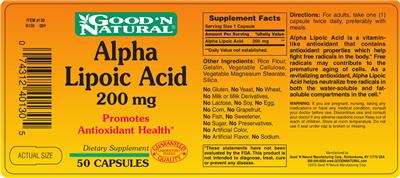 Photo of the Good 'N Natural Alpha Lipoic Acid 200 mg label