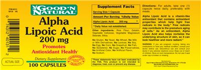 Photo of the Good 'N Natural Alpha Lipoic Acid 200 mg label