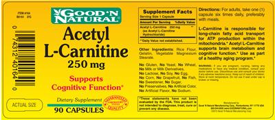 Photo of the Good 'N Natural Acetyl L-Carnitine 250 mg label