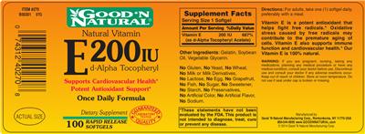 Photo of the Good 'N Natural E 200 IU label
