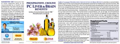 Photo of the ProCaps Laboratories Phosphatidyl Choline PC Liver & Brain Benefits label