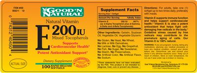 Photo of the Good 'N Natural E 200 IU label