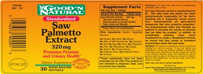 Photo of the Good 'N Natural Saw Palmetto Extract 320 mg label
