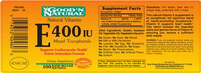 Photo of the Good 'N Natural E 400 IU label