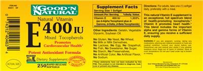 Photo of the Good 'N Natural E 400 IU label