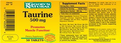 Photo of the Good 'N Natural Taurine 500 mg label