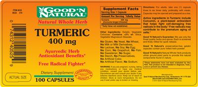 Photo of the Good 'N Natural Turmeric 400 mg label