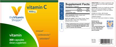 Photo of the The Vitamin Shoppe Vitamin C 1000 mg label