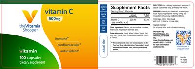 Photo of the The Vitamin Shoppe Vitamin C 500 mg label