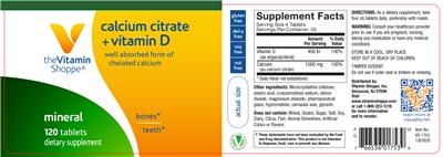 Photo of the The Vitamin Shoppe Calcium Citrate + Vitamin D label