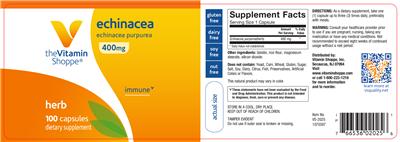 Photo of the The Vitamin Shoppe Echinacea 400 mg label