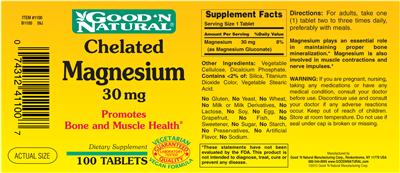 Photo of the Good 'N Natural Chelated Magnesium 30 mg label