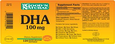 Photo of the Good 'N Natural DHA 100 mg label