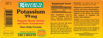 Photo of the Good 'N Natural Potassium 99 mg label
