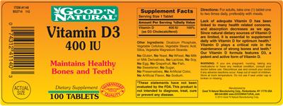 Photo of the Good 'N Natural Vitamin D3 400 IU label